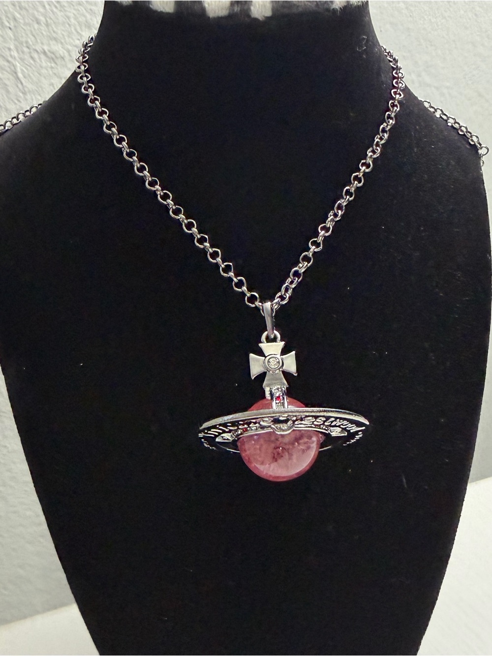 Vivienne Westwood Silver Chain with Pink Orb Planet Pendant